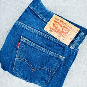 Levis Mens 501 Original Straight Leg Jeans Size 36x34 Blue Dark Wash Button Fly